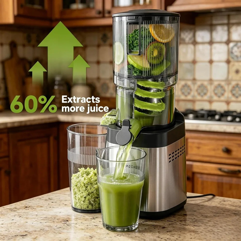 Cold Press Juicer, 5.4" Wide Chute for Whole Fruits, Masticating Extractor with Large Auger, High Juice Yield, Easy Clean