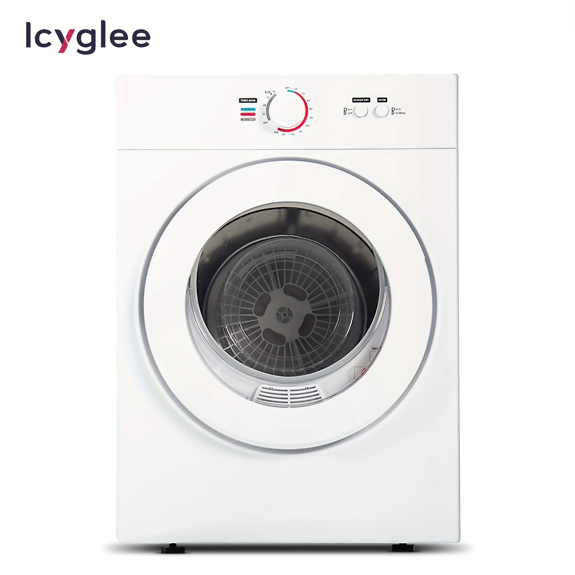 ICYGLEE 1.6/1.85/2.8 Cu. Ft. Compact Clothes Dryer with Stainless Steel Lined Exhaust Duct, Portable Four-Function Dryer Machine, Perfect for Apartments, Dorms, RVs, White