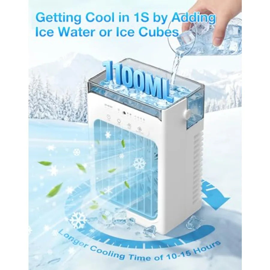 Portable Air Conditioners, Mini Personal Evaporative Cooler with Remote, 2 Mist Modes, 4 Wind Speeds, 1100 ML Water Tank, 2/4/6