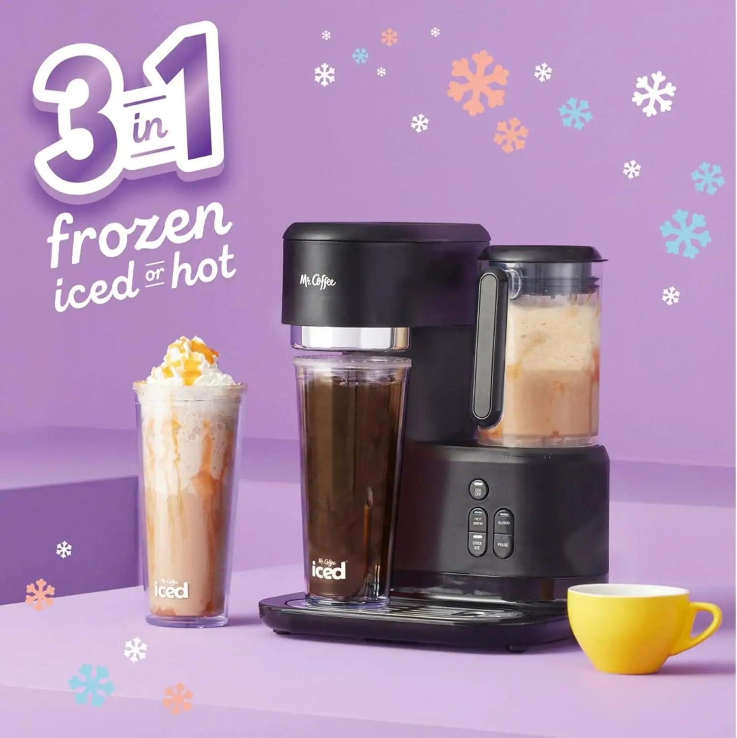 3-in-1 Hot & Iced Coffee/Tea Maker with Built-In Blender, Includes Reusable Filter, Scoop, Recipe Book, 2 Tumblers, Lids, Straws