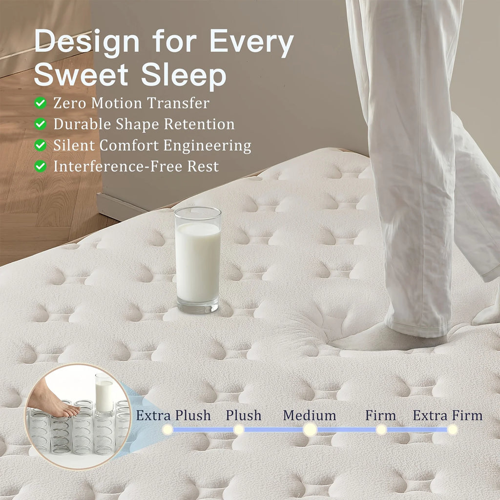 Multi-Layer Hybrid Mattress – Twin / Full / Queen Size | Memory Foam + Individually Wrapped Pocket Springs | Ergonomic Support Design | Medium-Firm Comfort Level | Breathable Fabric Cover | Easy-Setup Rolled Packaging | Ide