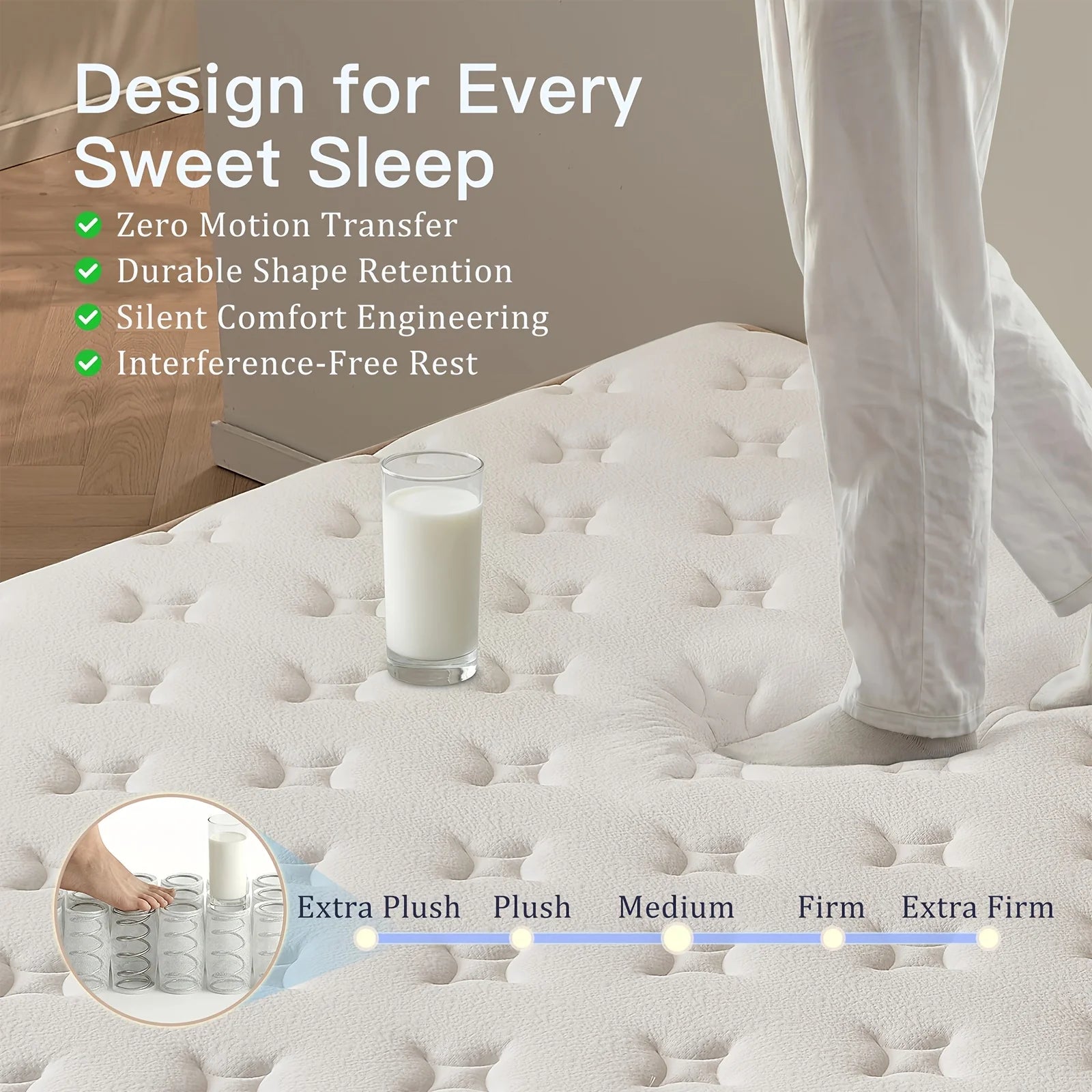 Multi-Layer Hybrid Mattress – Twin / Full / Queen Size | Memory Foam + Individually Wrapped Pocket Springs | Ergonomic Support Design | Medium-Firm Comfort Level | Breathable Fabric Cover | Easy-Setup Rolled Packaging | Ide