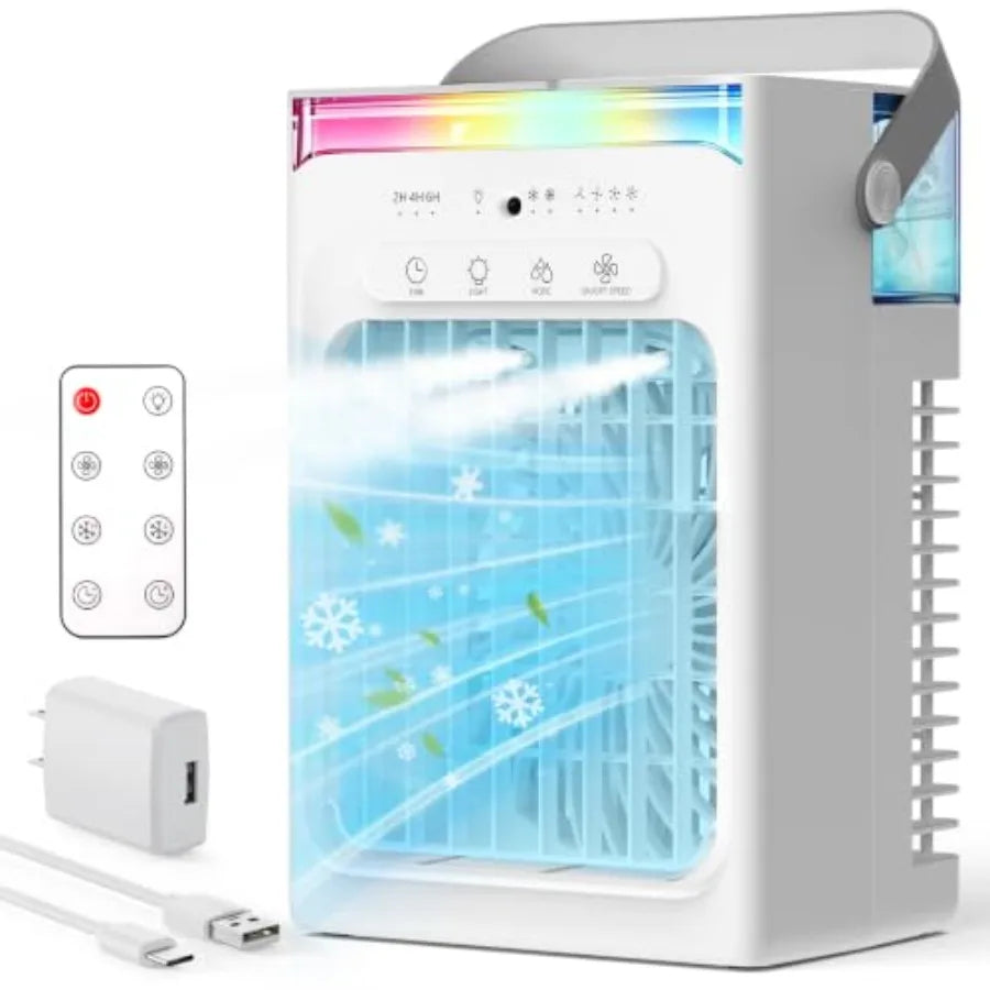 Portable Air Conditioners, Mini Personal Evaporative Cooler with Remote, 2 Mist Modes, 4 Wind Speeds, 1100 ML Water Tank, 2/4/6