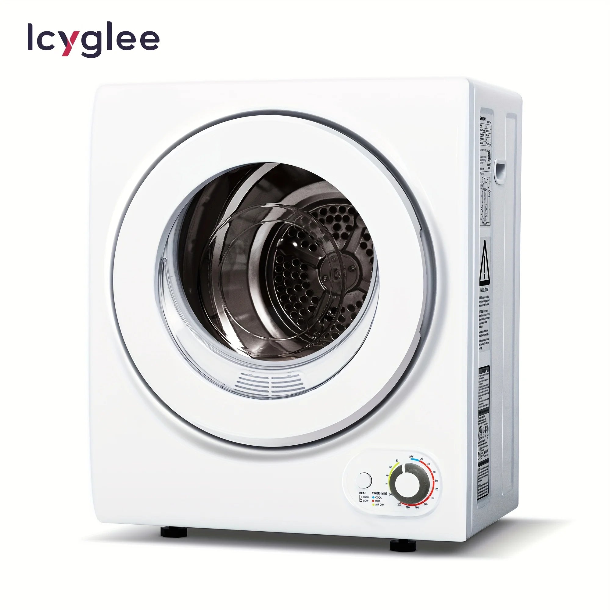 ICYGLEE 1.6/1.85/2.8 Cu. Ft. Compact Clothes Dryer with Stainless Steel Lined Exhaust Duct, Portable Four-Function Dryer Machine, Perfect for Apartments, Dorms, RVs, White