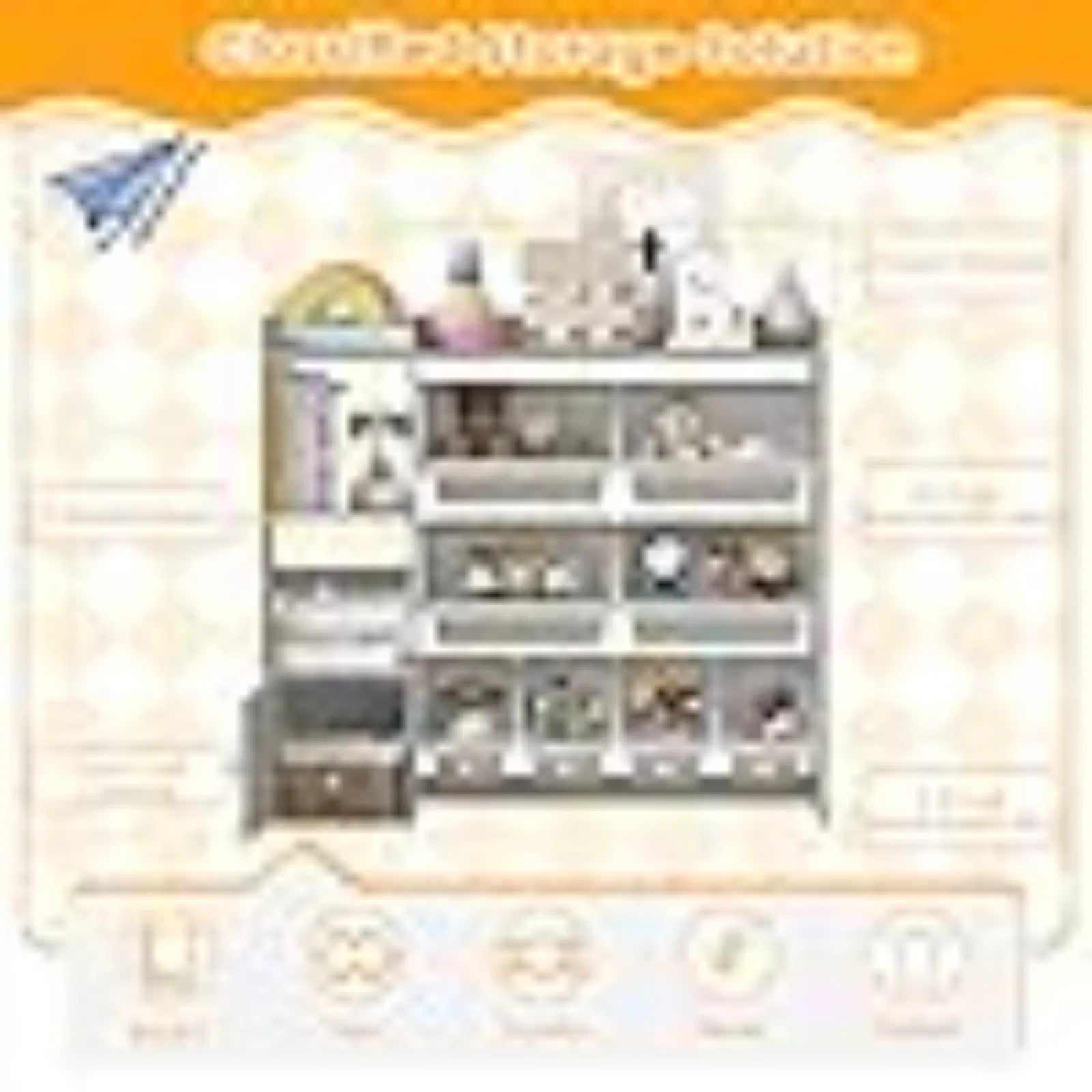 Kids Toy Storage Organizer, 44" L Wooden Bookcase Cabinet w/ 8 Removable Bins, Open Shelves, Kids Display Bookshel or Bedroom, P