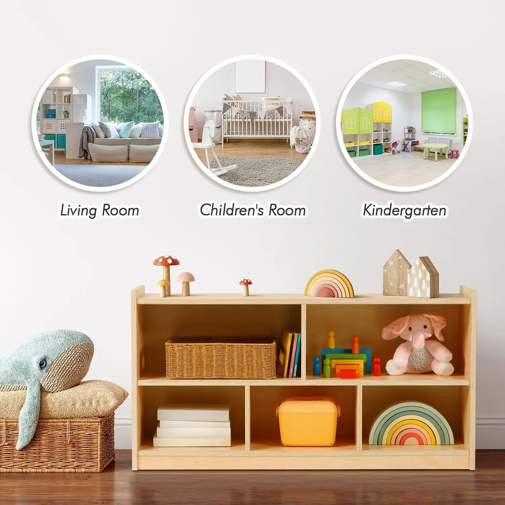 5-Section Wooden Storage Cabinet for Kids, Toy Organizer with 2 Shelves, Classroom and Playroom Shelf