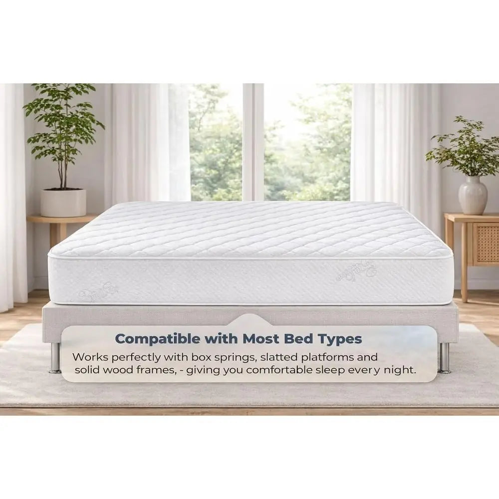 10 Inches White Euro Pillow Top Memory Foam and Spring Hybrid Mattress with Organic Cotton Cover - Queen Size Rolled in a Box