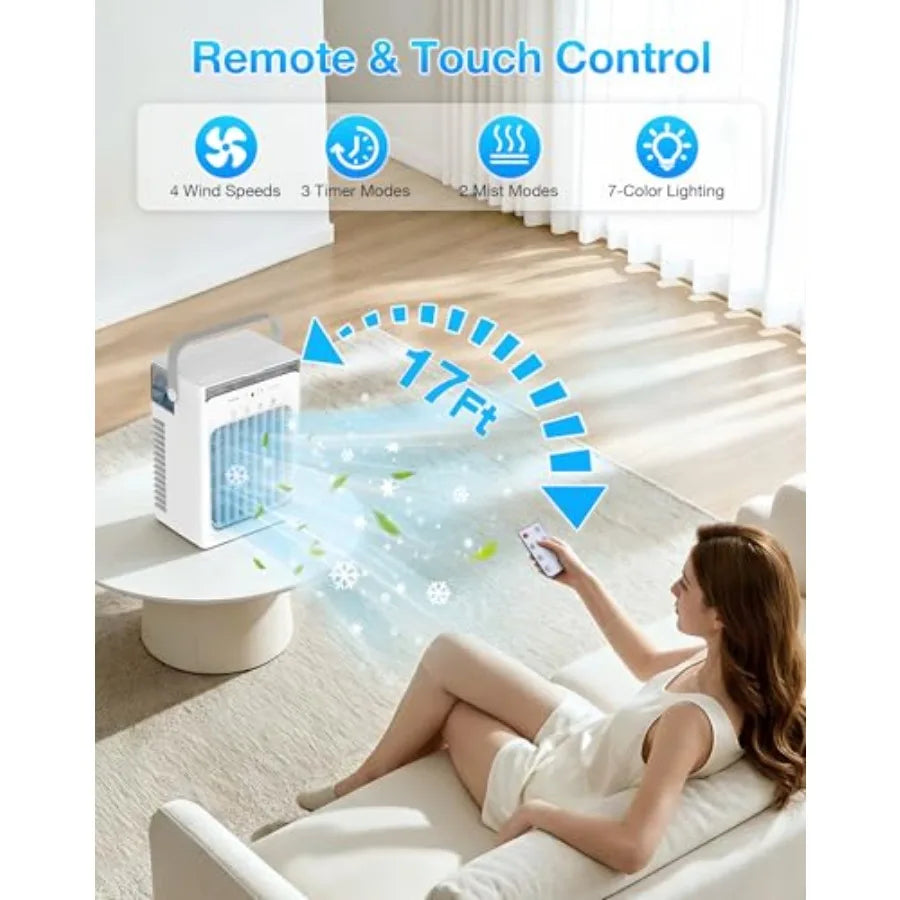 Portable Air Conditioners, Mini Personal Evaporative Cooler with Remote, 2 Mist Modes, 4 Wind Speeds, 1100 ML Water Tank, 2/4/6