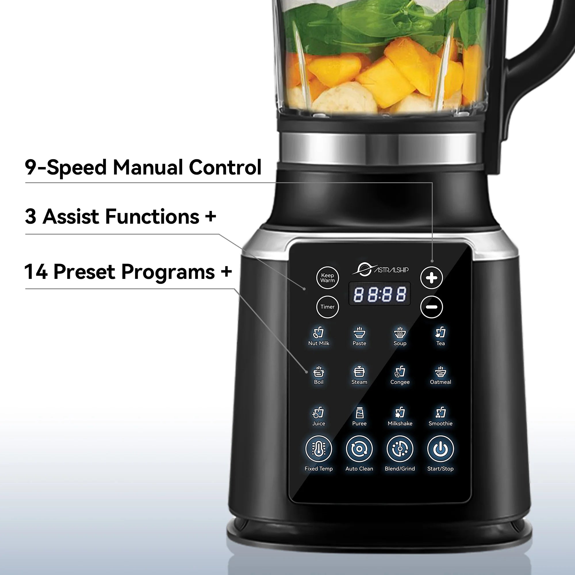 Glass Blenders for Kitchen with Tamper, 59oz, 1500W High Speed Food Processor, 14 Presets & Auto Clean Countertop Blender