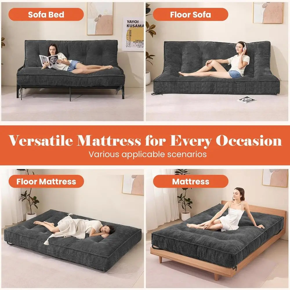 8 Inch Sleeper Couch Bed with Shredded Foam Mattress and Storage Straps for Living Room, Corduroy (Cover Not Included)