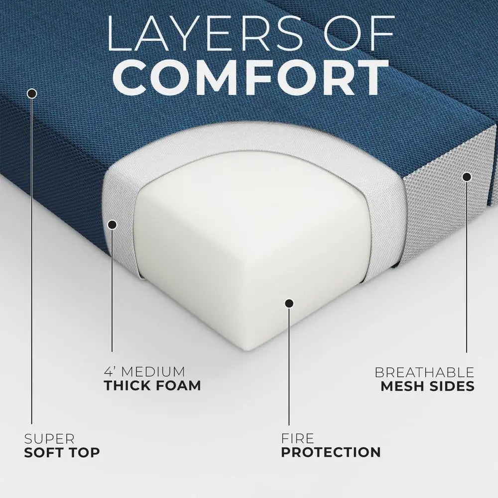 Portable 4 Twin Folding Mattress with Removable Cover - Compact, Lightweight for Adults & Kids, Easy Storage (75 x 39 x 4)