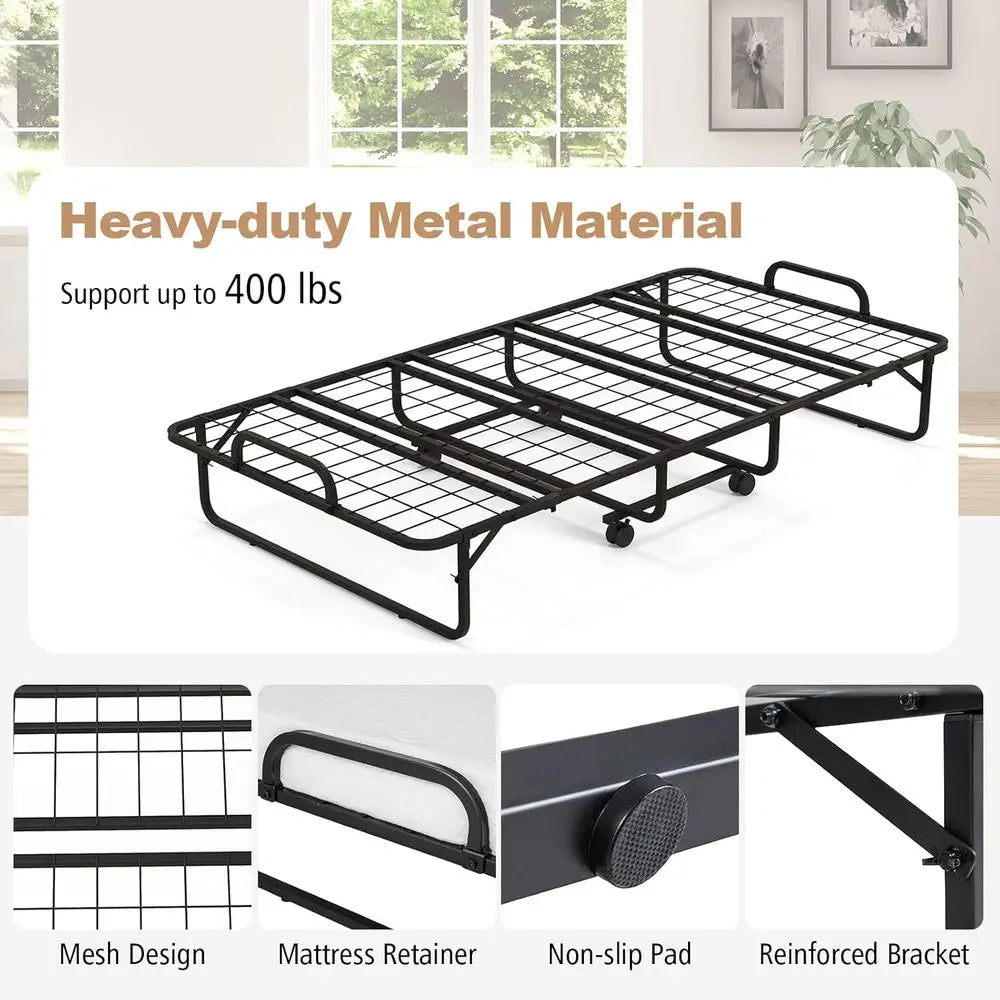 Twin Size Memory Foam Mattress with Sturdy Metal Frame, Portable Rollaway Bed for Adults & Kids, Ideal for Home or Office