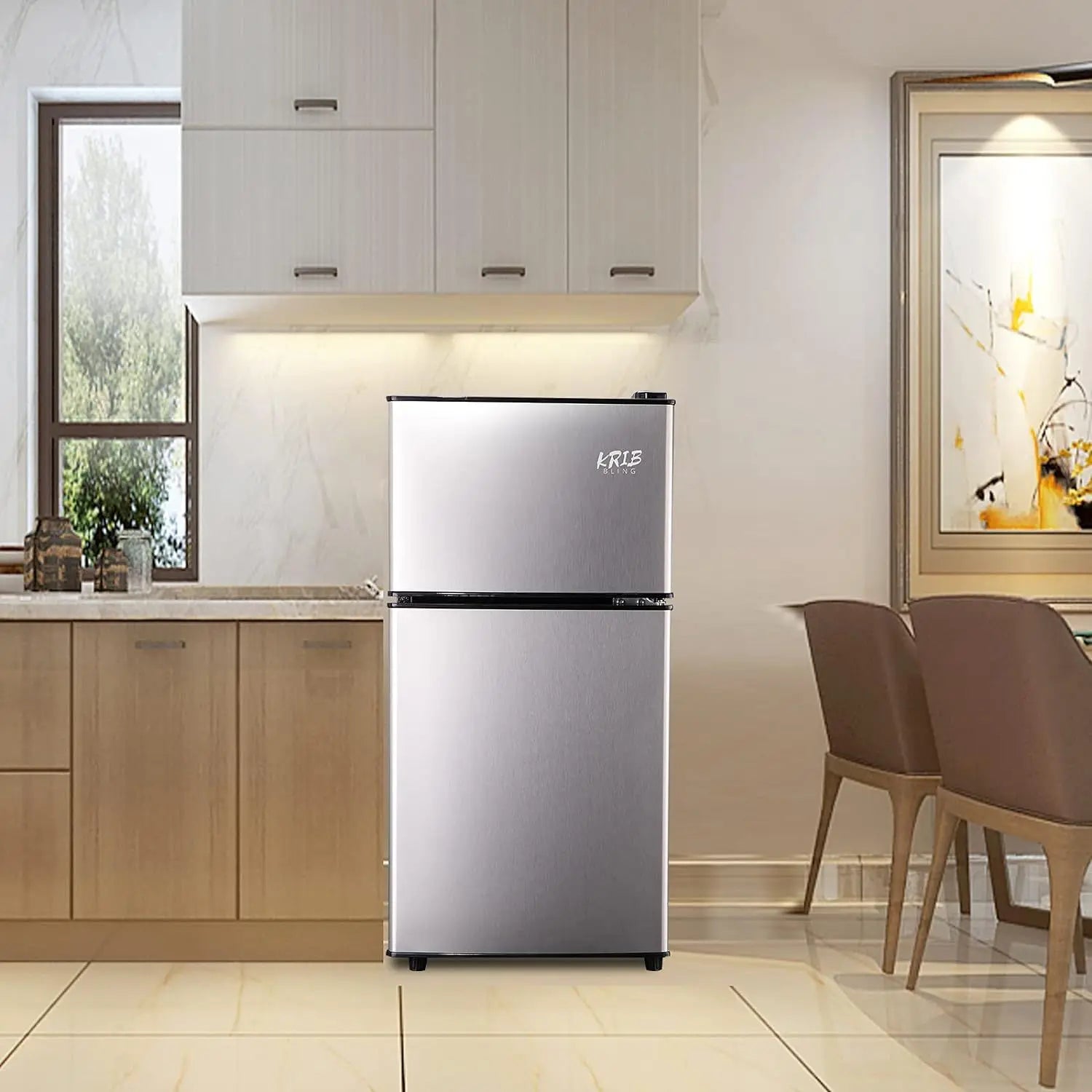3.5Cu.Ft Compact Refrigerator Mini Fridge with Freezer, Small Refrigerator with 2 Door, 7 Level Thermostat Removable Shelves for Kitchen, Dorm, Apartment, Bar, Office, Silver
