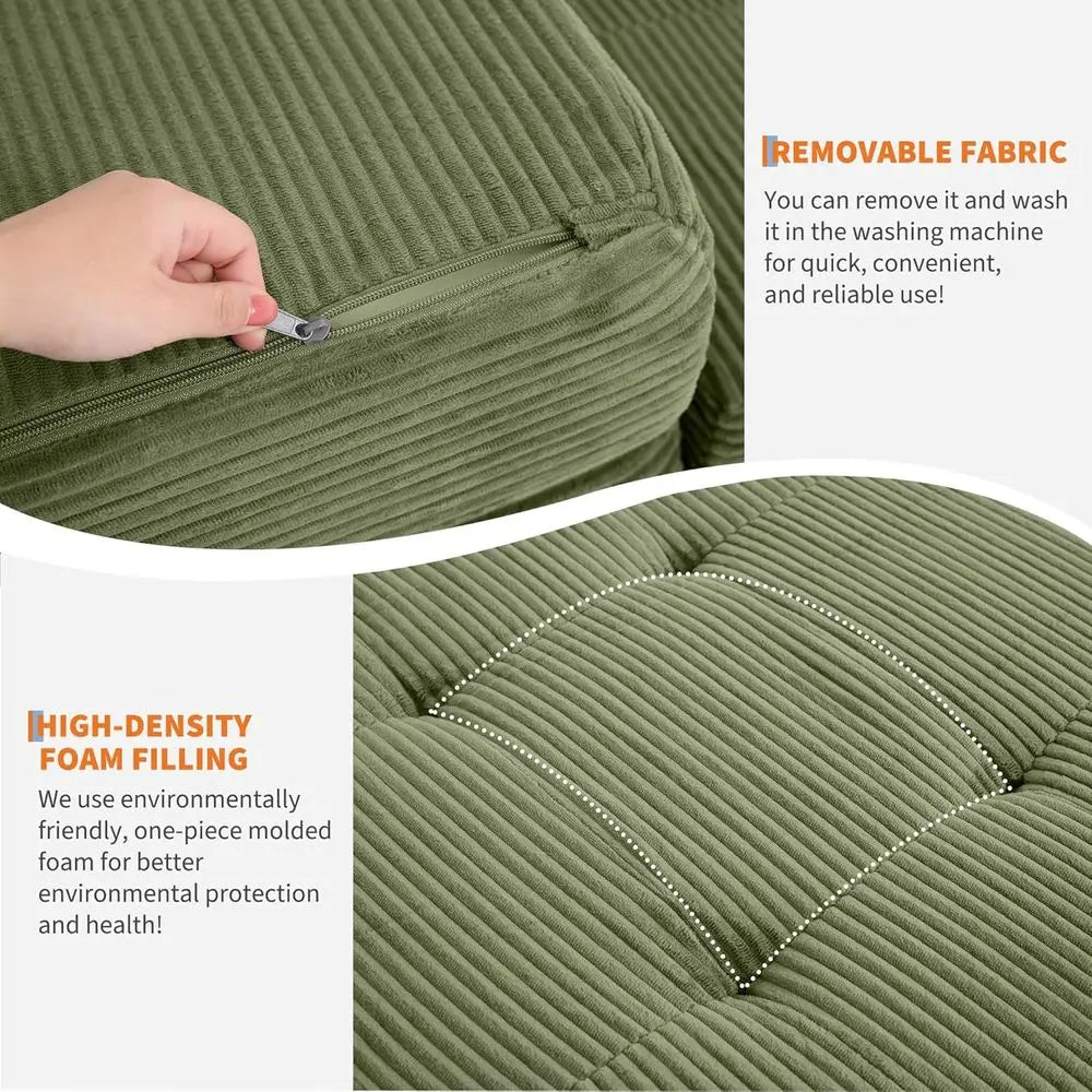 6 Inch Thick Corduroy Twin Size Floor Mattress for Bedrooms, RVs, and Camping (Green, 54.3x75)