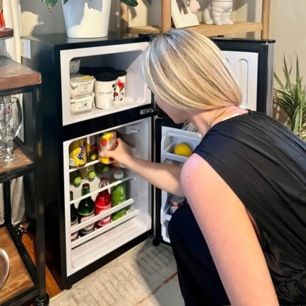 3.5Cu.Ft Compact Refrigerator Mini Fridge with Freezer, Small Refrigerator with 2 Door, 7 Level Thermostat Removable Shelves for Kitchen, Dorm, Apartment, Bar, Office Black