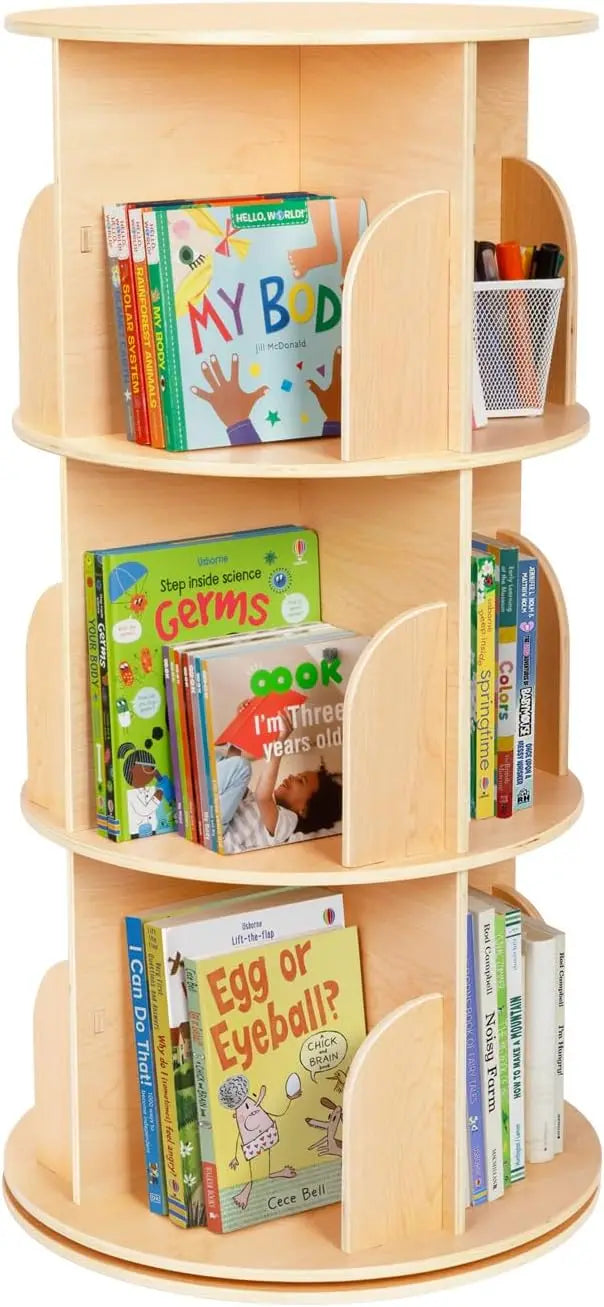 3-Tier Rotating Bookshelf Tower for Kids, 360° Spinning Book Display, Space-Saving Storage for Small Rooms