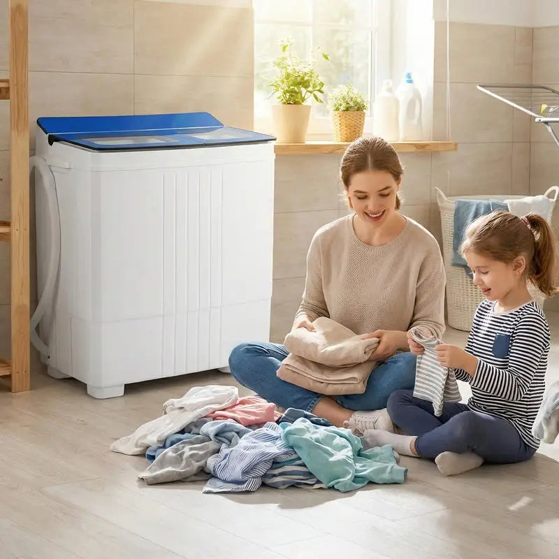 Portable Washing Machine with 12 LBS Washer and 8 LBS Spinner Combo for Apartments-Blue