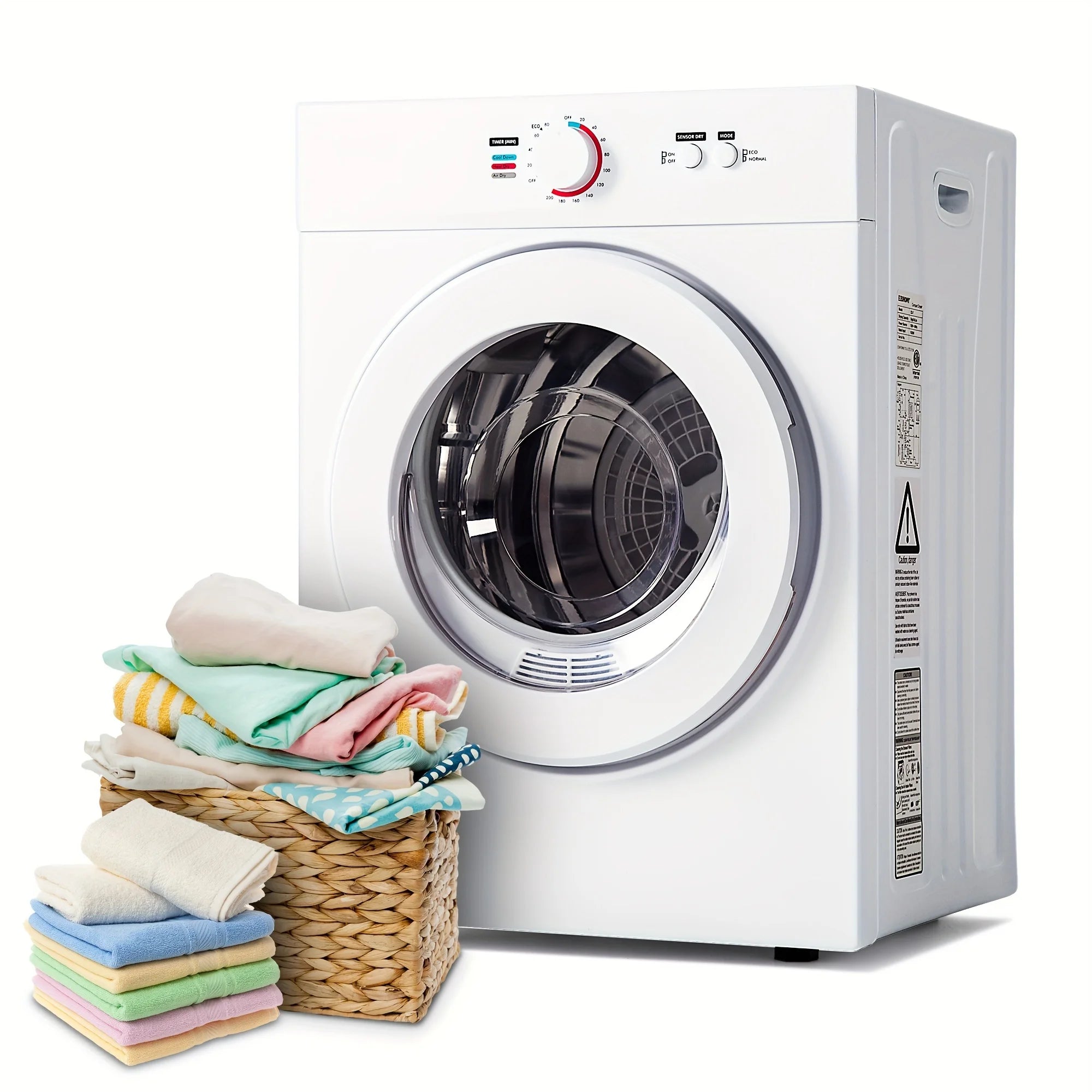 ICYGLEE 1.6/1.85/2.8 Cu. Ft. Compact Clothes Dryer with Stainless Steel Lined Exhaust Duct, Portable Four-Function Dryer Machine, Perfect for Apartments, Dorms, RVs, White