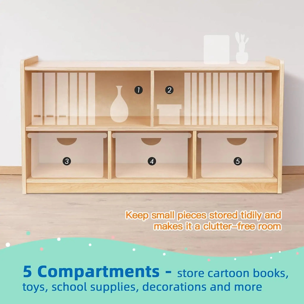 5-Section Wooden Storage Cabinet for Kids, Toy Organizer with 2 Shelves, Classroom and Playroom Shelf