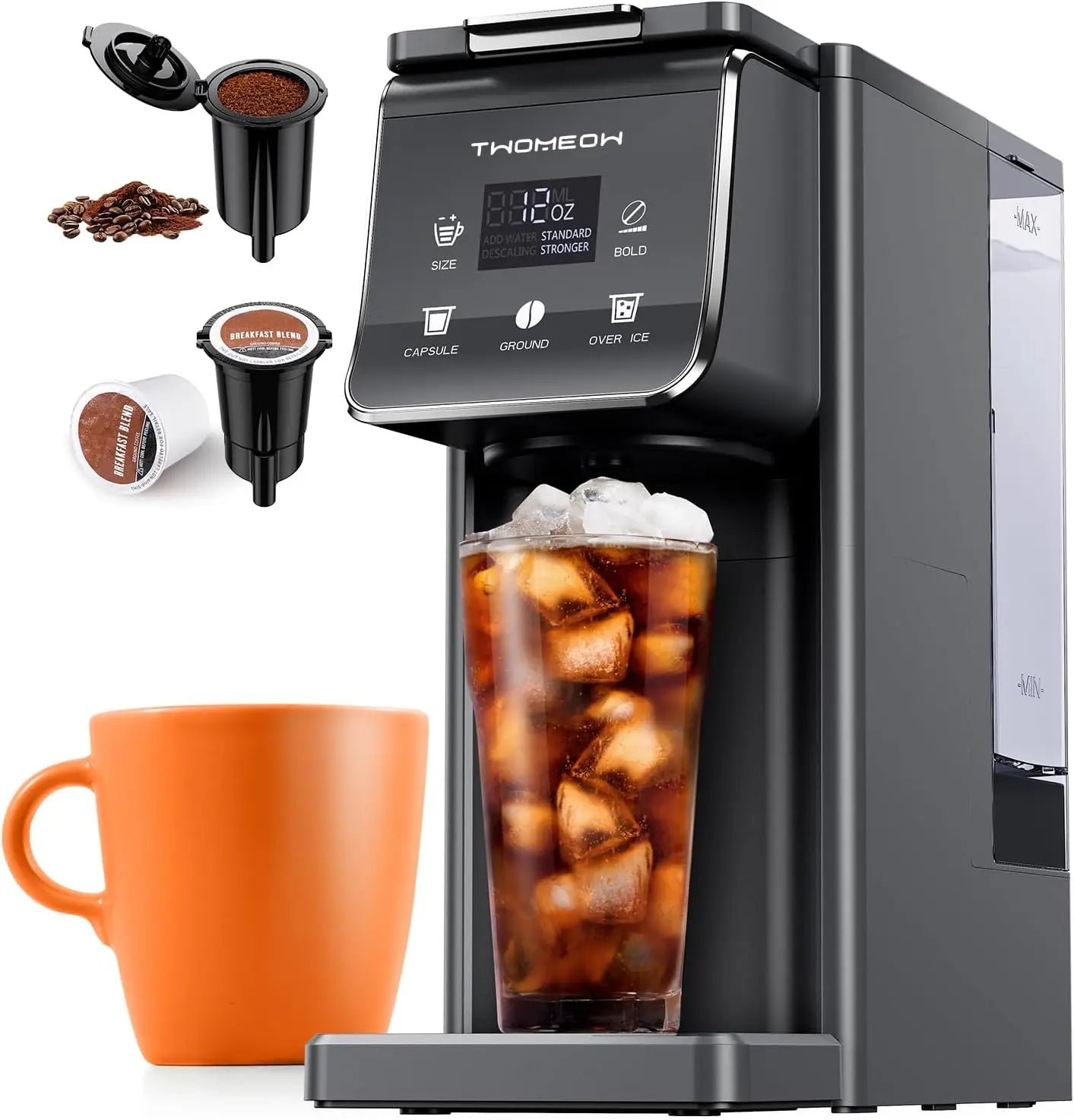 K Cup Coffee Maker With Bold Setting, Single Serve Hot & Iced Coffee Maker for K-Cup and Grounds, 52 Oz Removable Water Tank,