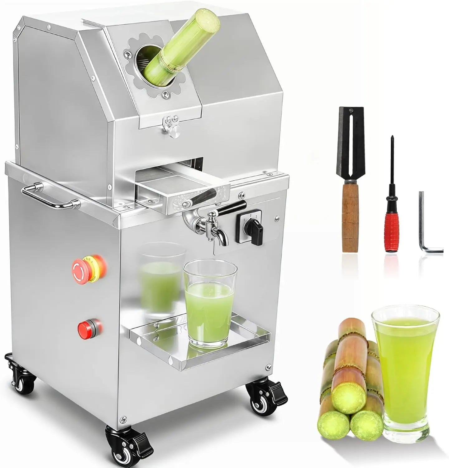 Electric Commercial Sugar Cane Juicer Machine, 800W 110V with 3 Stainless Steel Rollers, Sugar Cane Press Juice Extractor for Ju