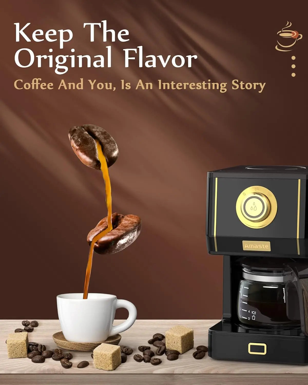 Coffee Maker, 25 Oz Drip Retro Style Coffee Machine with Glass Coffee Pot with Reusable Coffee Filter & Three Brewing Modes,
