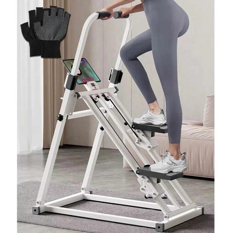 Folding vertical stepper machine comes with a pair of anti slip gloves, hydraulic resistance adjustment, household small aerobic fitness equipment, stair machine, multifunctional swing stepper, household silent grease burning