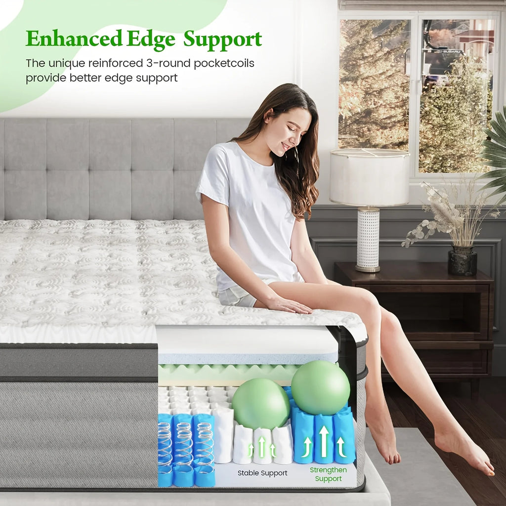 Premium Double/Full/Queen/King Mattress – Memory Foam + Pocketed Spring Hybrid Design for Home & Hotel Use | Ergonomic Back Support | Motion Isolation | Comfort-Focused Layered Construction | Easy-Setup Boxed Delivery | No