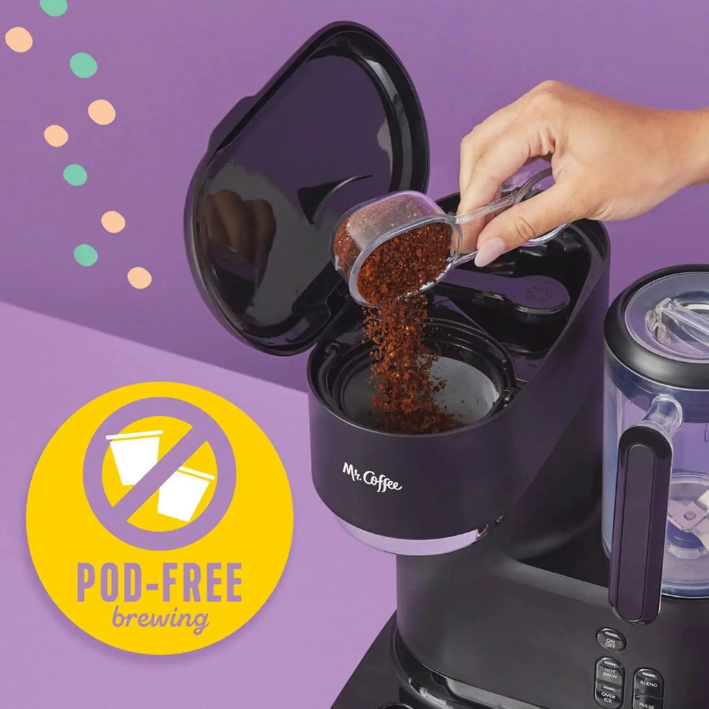 3-in-1 Hot & Iced Coffee/Tea Maker with Built-In Blender, Includes Reusable Filter, Scoop, Recipe Book, 2 Tumblers, Lids, Straws
