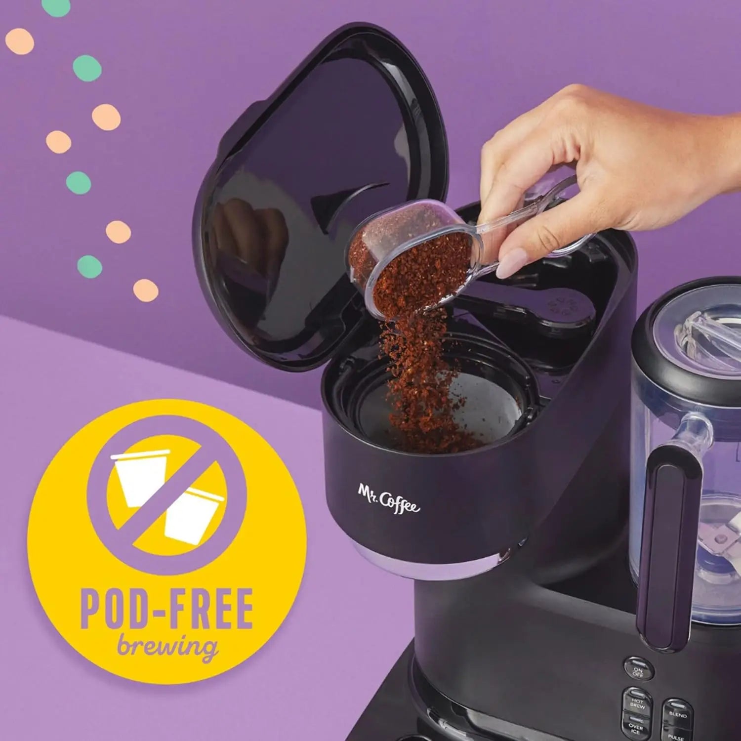 3-in-1 Hot & Iced Coffee/Tea Maker with Built-In Blender, Includes Reusable Filter, Scoop, Recipe Book, 2 Tumblers, Lids, Straws