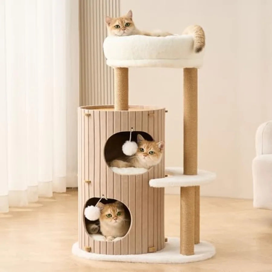 Modern Cat Tree for Indoor Cats Large Adult, 36in H Cat Tree Tower with Scratching Posts, Cozy Cat Bed Cave, Washable Cushions,