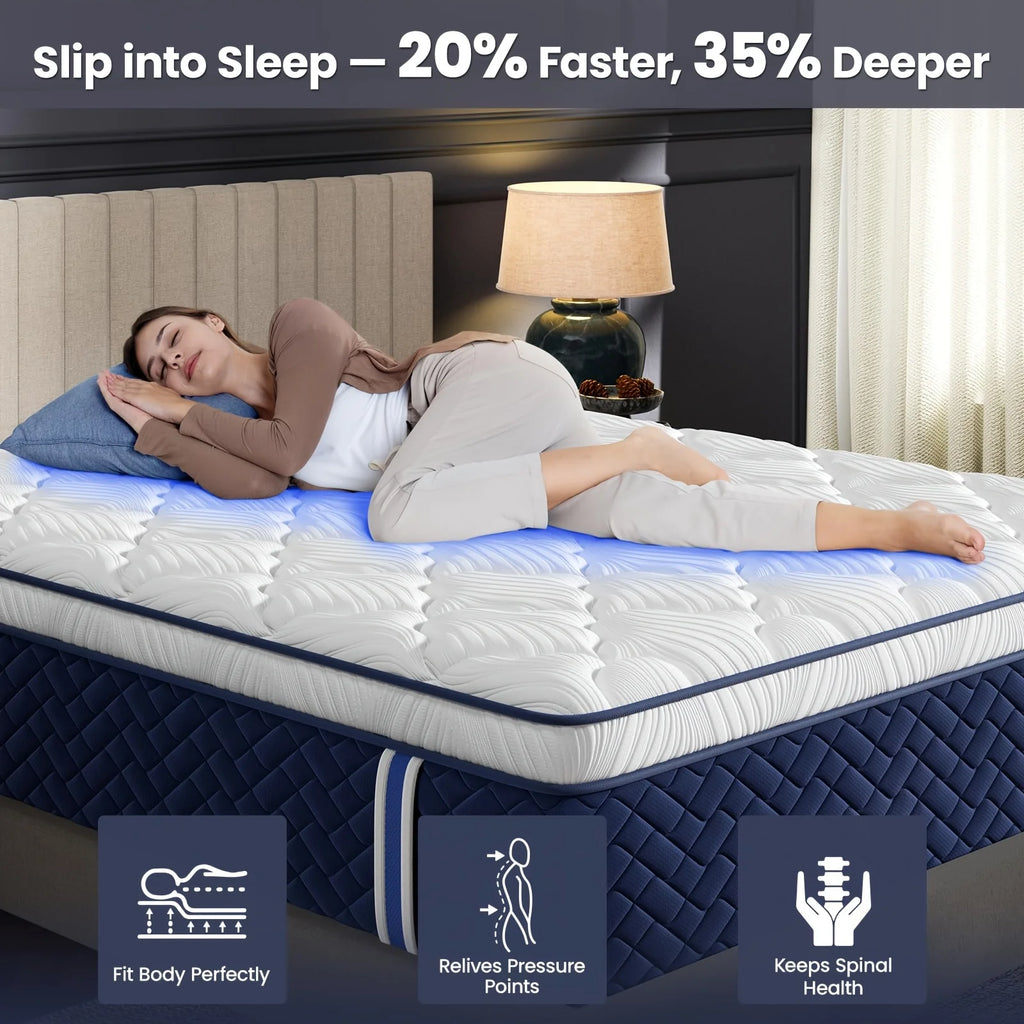 12-Inch Hybrid Mattress – Twin/Full/Queen/King Sizes, Memory Foam + Innerspring Support, Medium-Firm Feel, Enhanced Lumbar Zone, Easy Bed-in-a-Box Setup, Ideal for Home Bedrooms & Hotel Use