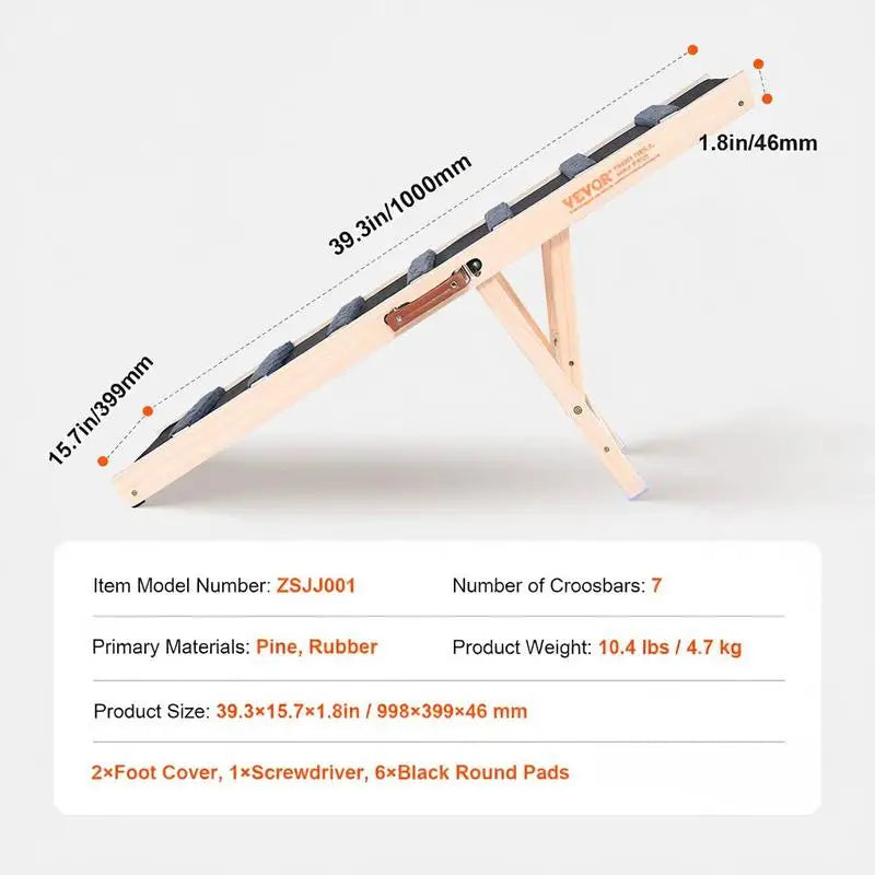 Dog Ramp, Folding Pet Ramp for Bed, Adjustable Dog Ramp for Small, Large, Old Dogs & Cats, Wooden Pet Ramp with 39.3" Long Ramp, Adjustable from 15" to 22", Suitable for Couch, Sofa, Car