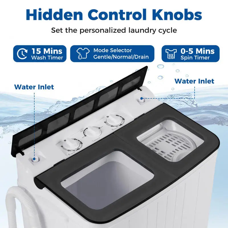 Portable Washing Machine 18 lbs Mini Laundry Machine with 11 LBS Washer-Grey