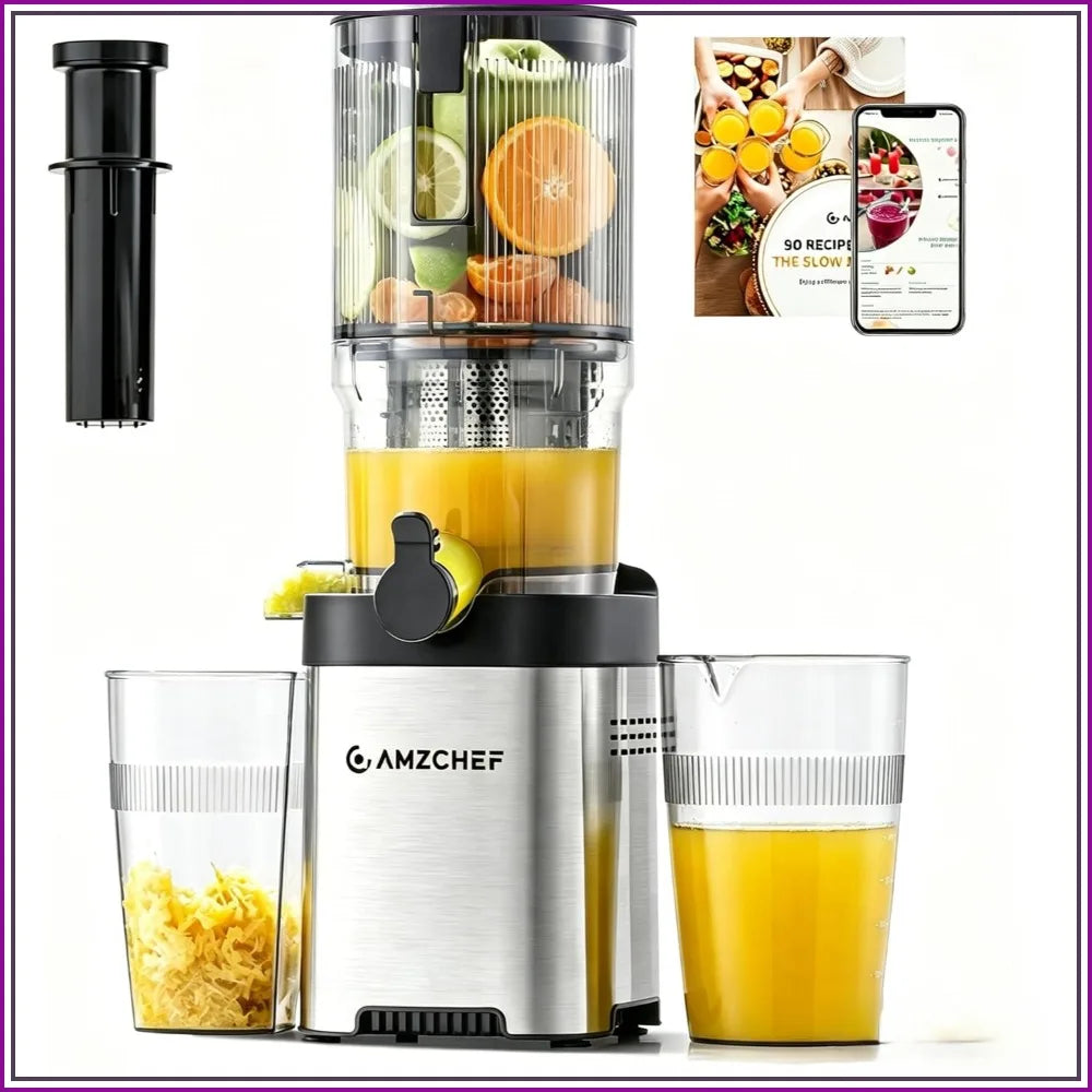 Cold Press Juicer, 5.4" Wide Chute for Whole Fruits, Masticating Extractor with Large Auger, High Juice Yield, Easy Clean