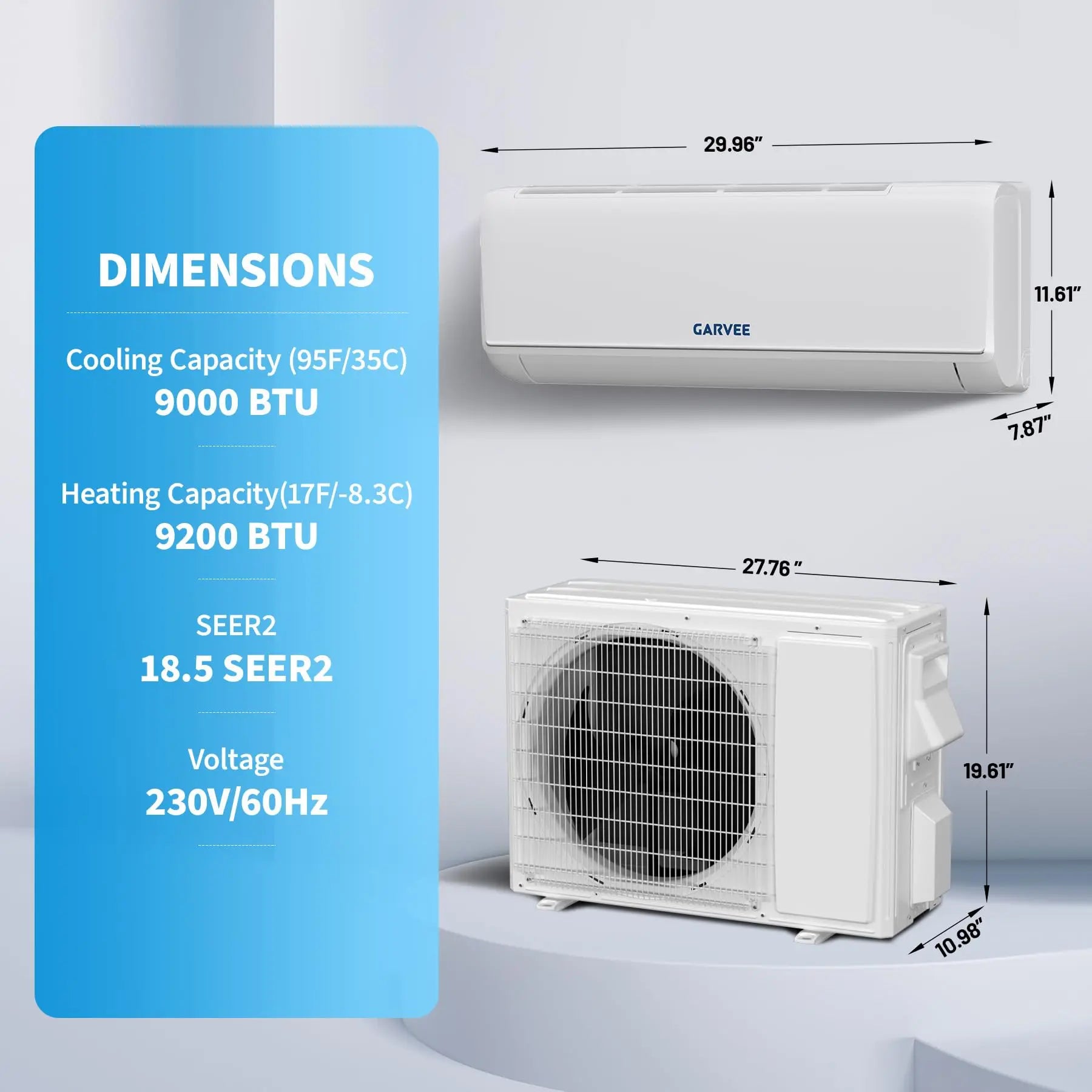 Mini Split AC & Heat Pump 9000 BTU 208/230V, 18.5 SEER2 WiFi, Compatible With Alexa Google Home, 28dB Quiet For 450 Sq.Ft