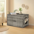 Large Hidden Litter Box Cat House Cabinet for Indoor Cats - Multi-Functional Pet Furniture with Raised Door & Cushion Lip, Handwoven Rattan Design, Easy-Clean Durable Frame, Modern Home Decor in Gray/Black/Beige/Brown - Spaci