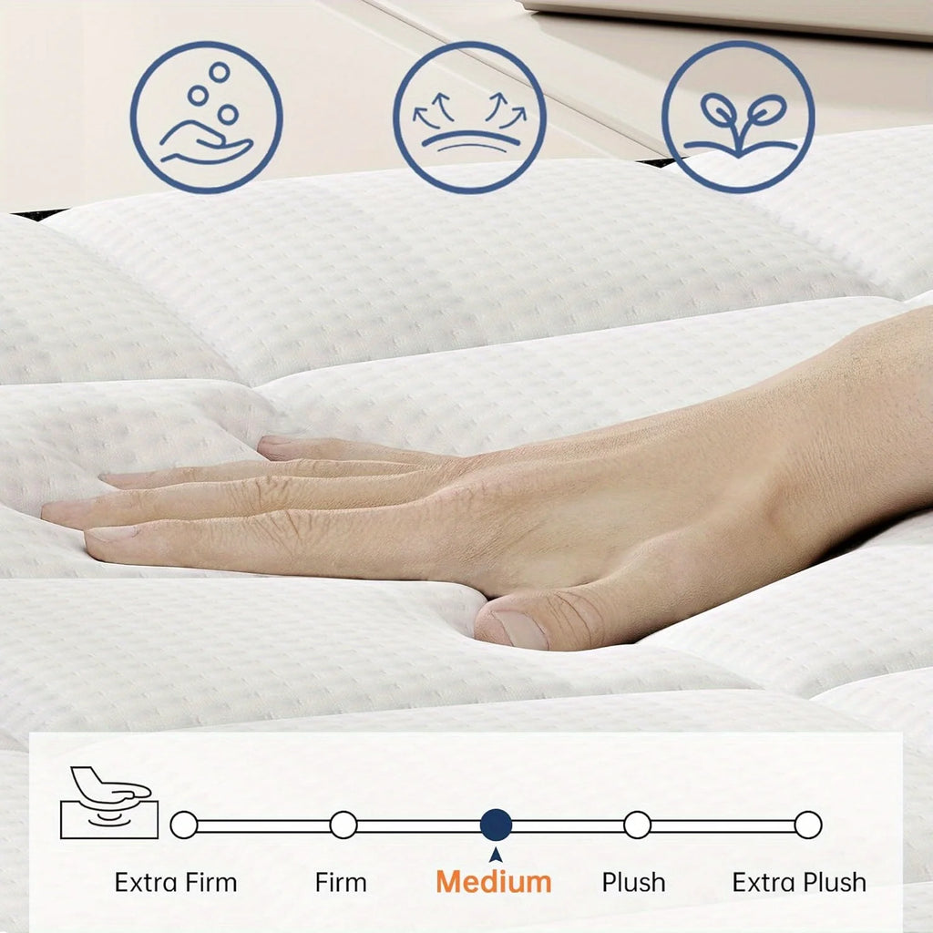 12 Inch Queen/King/Full Size Mattress - Medium Firm Support with Memory Foam & Pocket Springs, Lumbar Support, Plush Top Layer, Boxed Design, No Electricity/Battery-Free, Fire-Resistant Polyester Cover, Ideal for Home & Hotel
