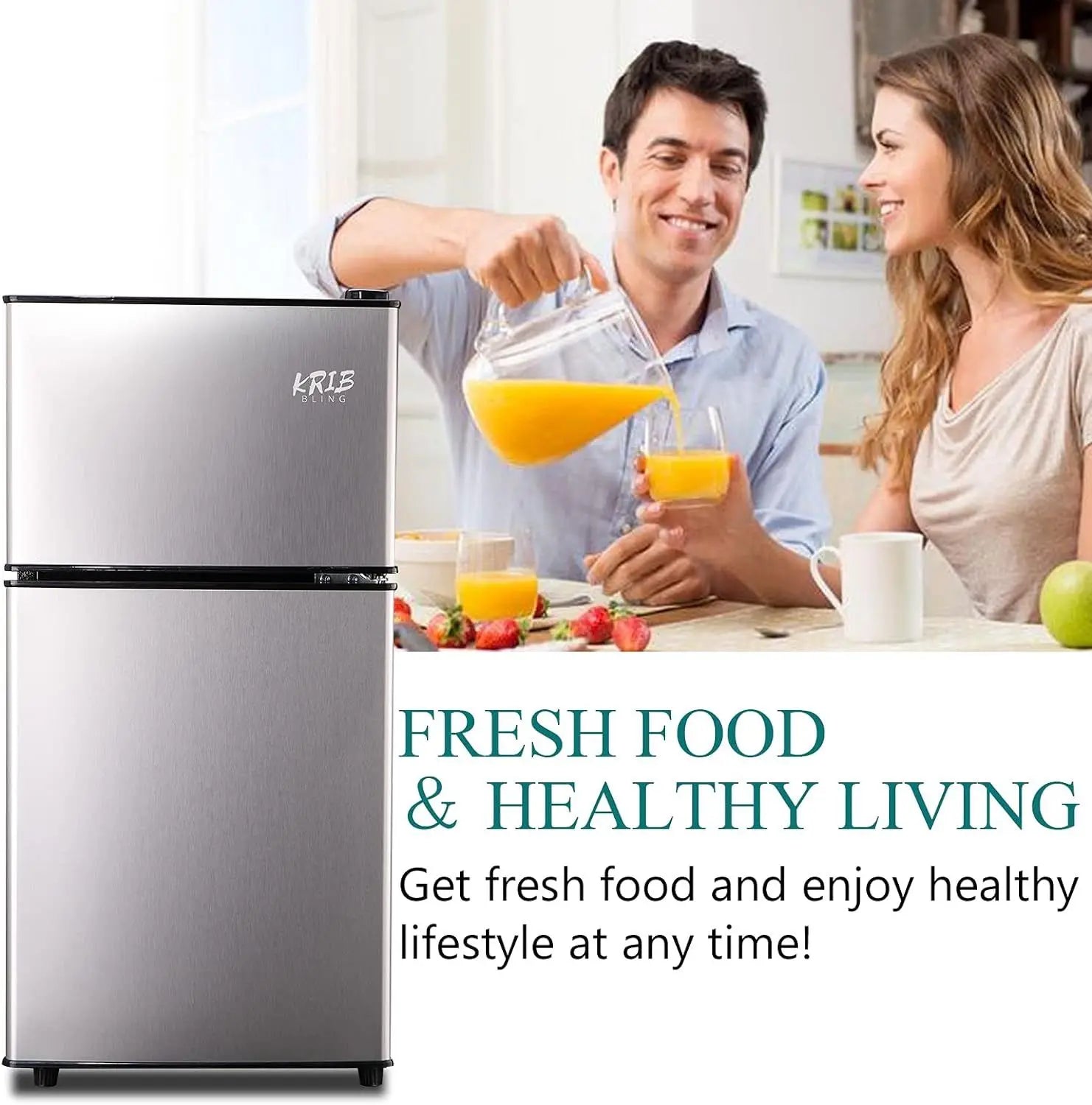 3.5Cu.Ft Compact Refrigerator Mini Fridge with Freezer, Small Refrigerator with 2 Door, 7 Level Thermostat Removable Shelves for Kitchen, Dorm, Apartment, Bar, Office, Silver