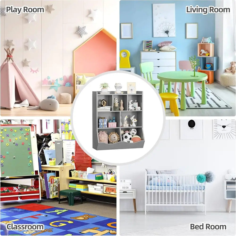 3-Tier Children's Bookshelf and Toy Storage Cabinet, Multi-Purpose Organizer for Home, Playroom, and Classroom, Grey