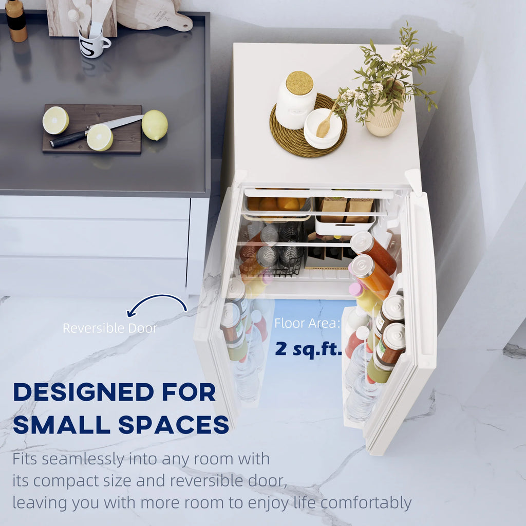 HOMCOM Mini Fridge with Freezer, 4.5 Cu.Ft Small Refrigerator with Adjustable Thermostat, Energy Efficient, Low Noise, Mini Refrigerator for Bedroom, Dorm, Office, White