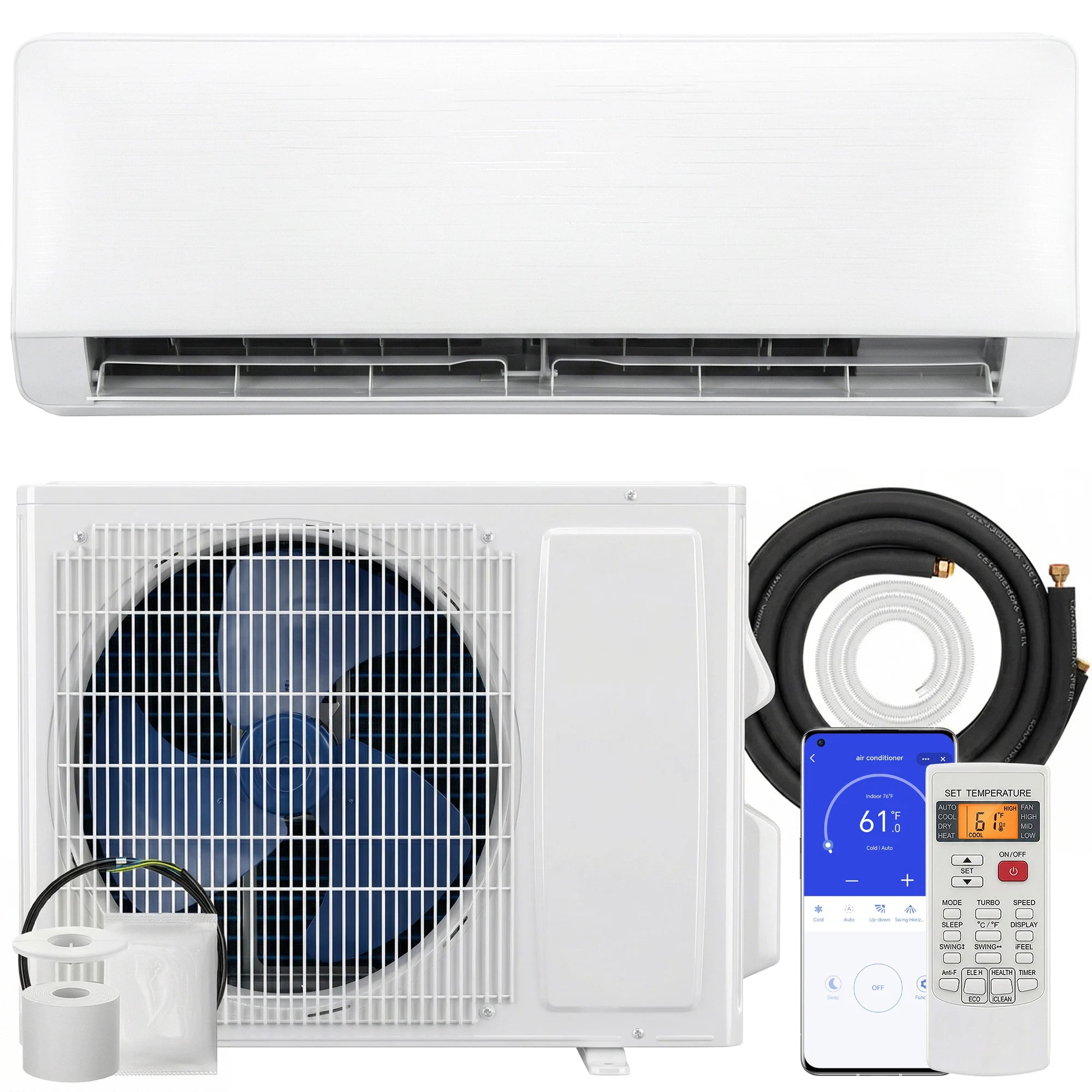 12000 BTU Mini Split AC/Heating System, 22 SEER2 115V Inverter Heat Pump, Works with Alexa and WiFi, Energy Efficient Ductless Air Conditioner Cools 750 Sq.Ft, Complete Installation Kit