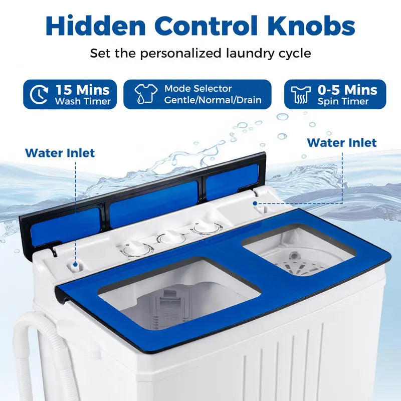 Portable Washing Machine with 12 LBS Washer and 8 LBS Spinner Combo for Apartments-Blue