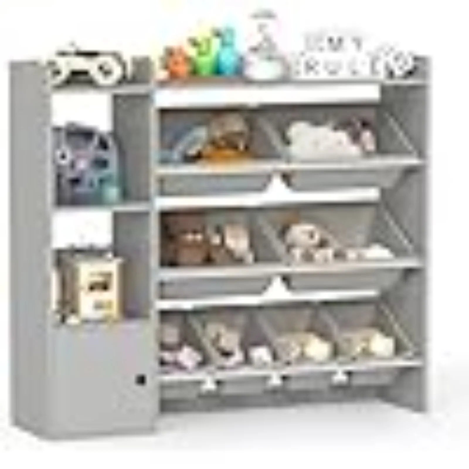 Kids Toy Storage Organizer, 44" L Wooden Bookcase Cabinet w/ 8 Removable Bins, Open Shelves, Kids Display Bookshel or Bedroom, P