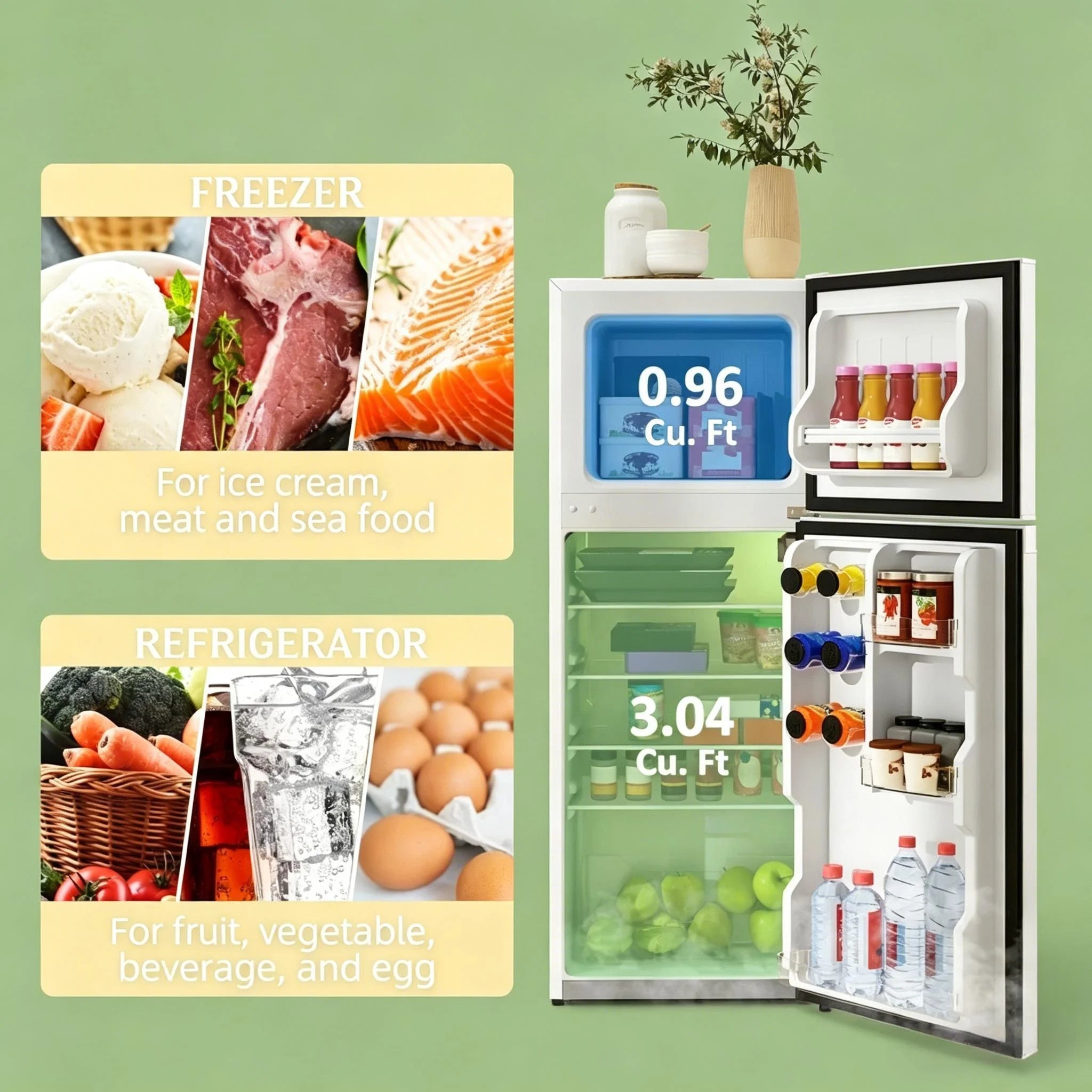 Compact White Double Door Mini Fridge with Freezer, Adjustable Temp Control, Quiet Small Refrigerator for Bedroom, Dorm, Office, Apartment, Ideal for Food Beverage Storage, Energy Saving & Space Saving Cooler
