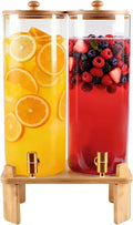 2 Pack 2 Gallon Glass Drink Dispenser with Wood Stand for Parties, Beverage Dispenser with Spigot for Lemonade, Iced Tea, Juice