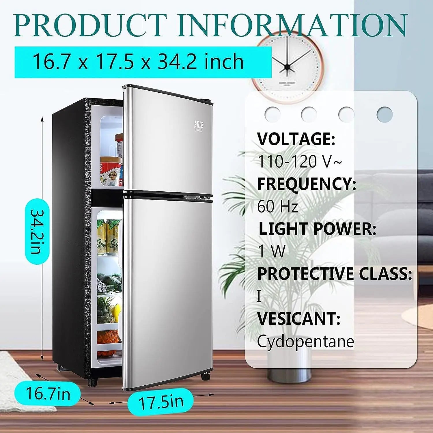 3.5Cu.Ft Compact Refrigerator Mini Fridge with Freezer, Small Refrigerator with 2 Door, 7 Level Thermostat Removable Shelves for Kitchen, Dorm, Apartment, Bar, Office, Silver