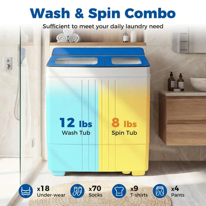 Portable Washing Machine 18 lbs Mini Laundry Machine with 11 LBS Washer-Blue