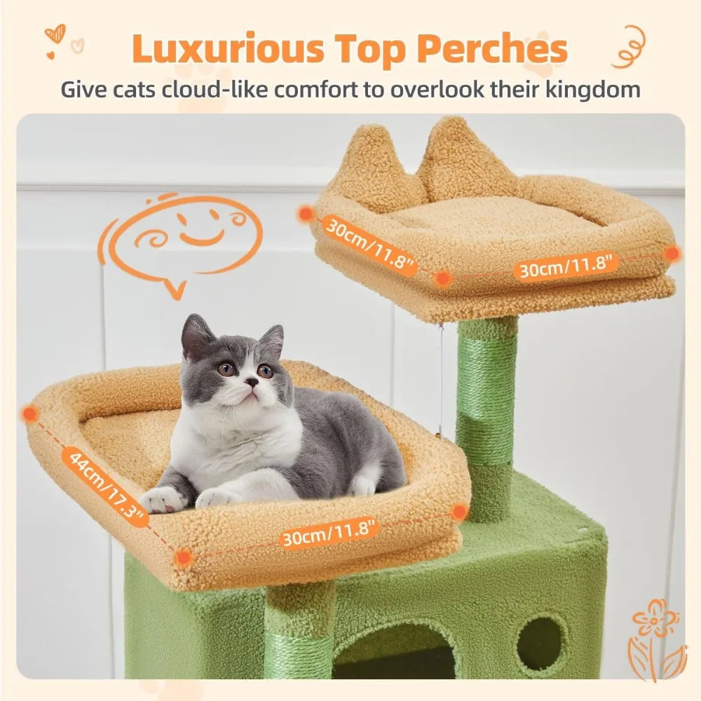 71-Inch Cat Tower for Indoor Cats, Multi-Level Large Cat Condo with 8 Sisal Scratching Posts, Metal Hammock, Scratch Board, 2 Top Perches