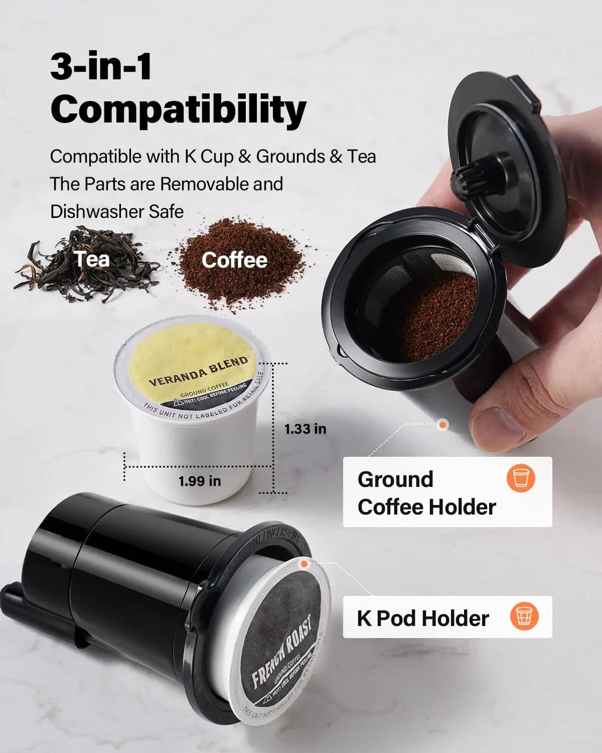 K Cup Coffee Maker With Bold Setting, Single Serve Hot & Iced Coffee Maker for K-Cup and Grounds, 52 Oz Removable Water Tank,